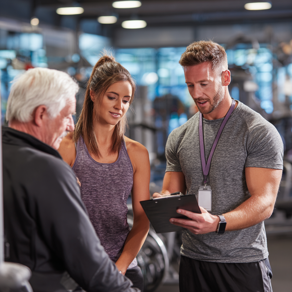 Professional fitness coach working with adult clients